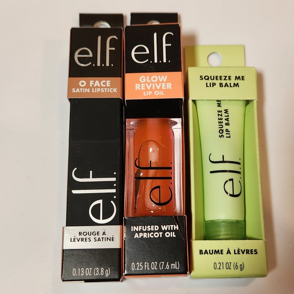 Elf Lip Care Set - Satin Lipstick, Lip Oil, and Lip Balm